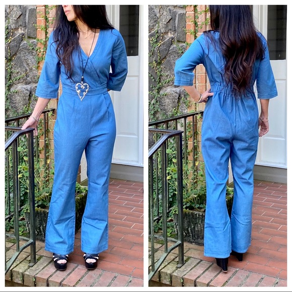 ShopEvelynne Pants - Fabulous chic denim wide leg jumpsuit